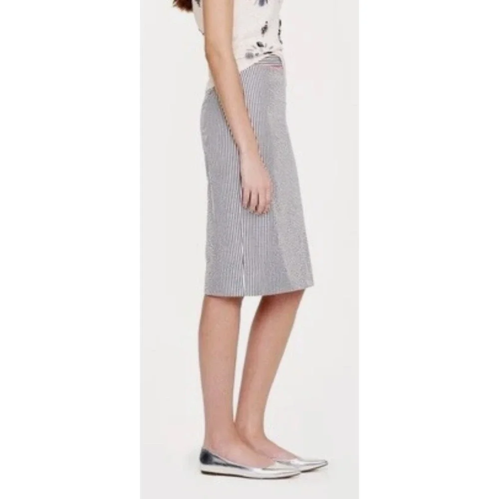 J.Crew No. 2 Pencil Skirt 6 Navy White Striped Seersucker Pink Trim 45929